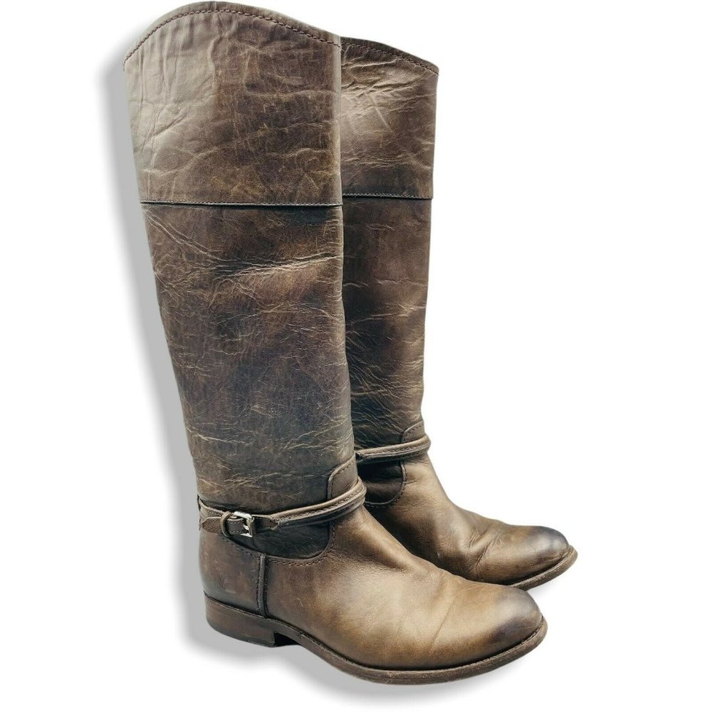 Frye Melissa Boots Women Chocolate Brown 5.5 Seam Tall Cognac Riding Leather